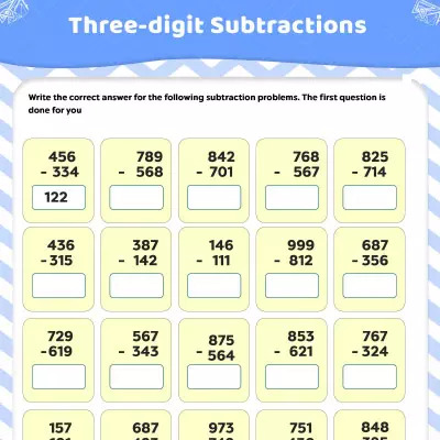 Three-digit Subtraction Worksheets Without Regrouping
