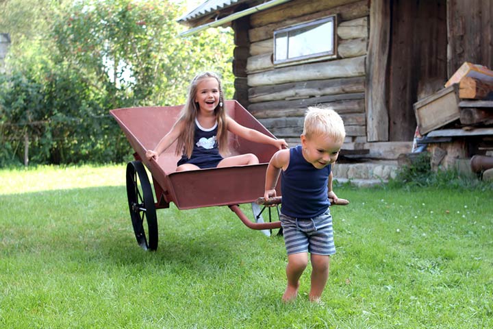 Wheelbarrow races, earth day craft for kids