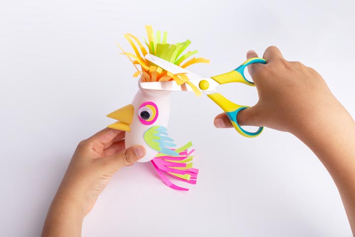 Yogurt bottle bird crafts for kids