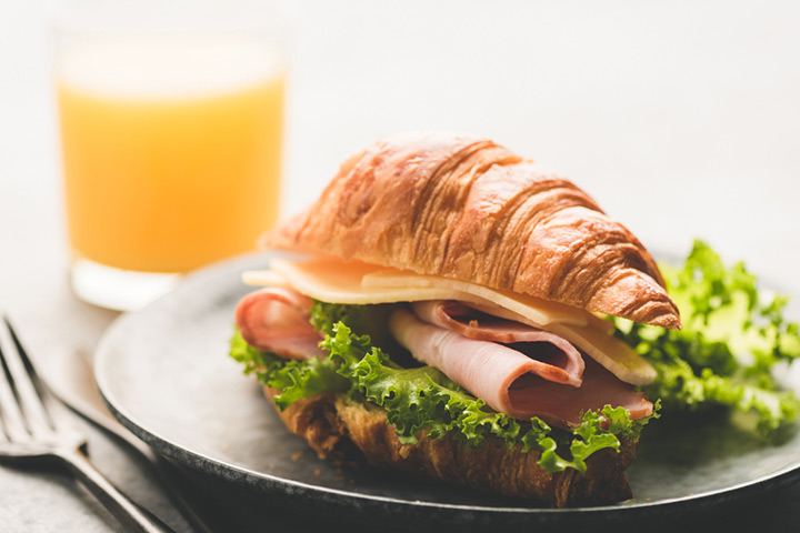 Ham, cheese, and lettuce croissant sandwich cold lunch ideas for kids
