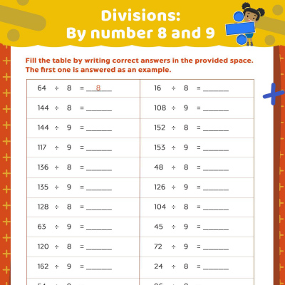 Division Worksheets: Dividing By 8 & 9