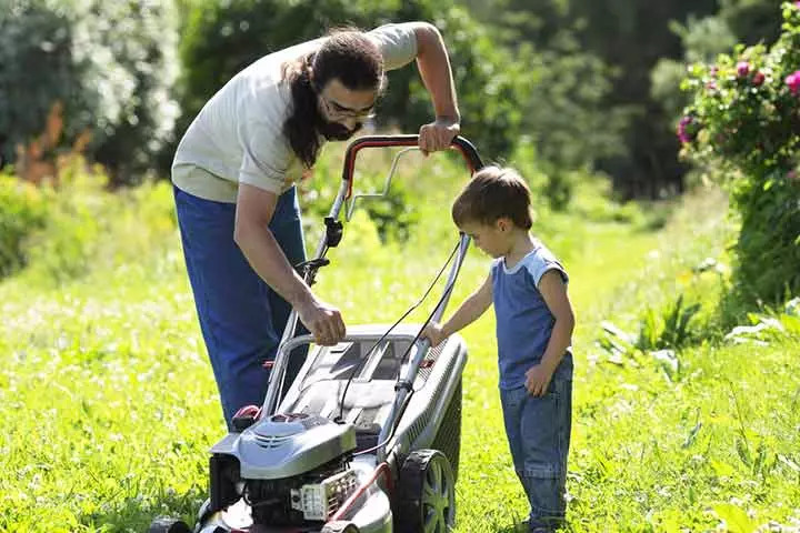 Mowing the lawn, outdoor activities for babies