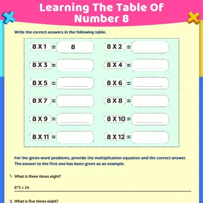 Multiplication Worksheet Learning The Table Of Number 8