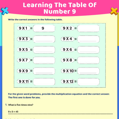 Multiplication Worksheet: Learning The Table Of Number 9
