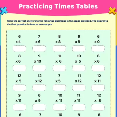 Multiplication Worksheet: Learn The Time Tables: 6 to 12