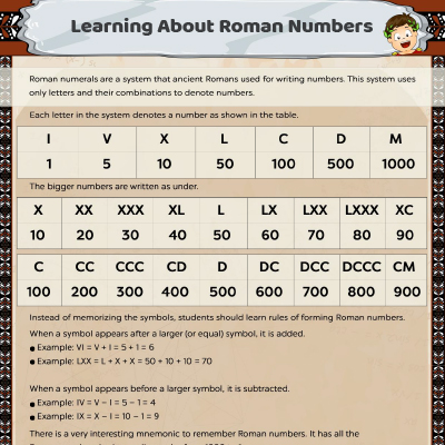 Roman Number Worksheet: An Introduction To Roman Numbers
