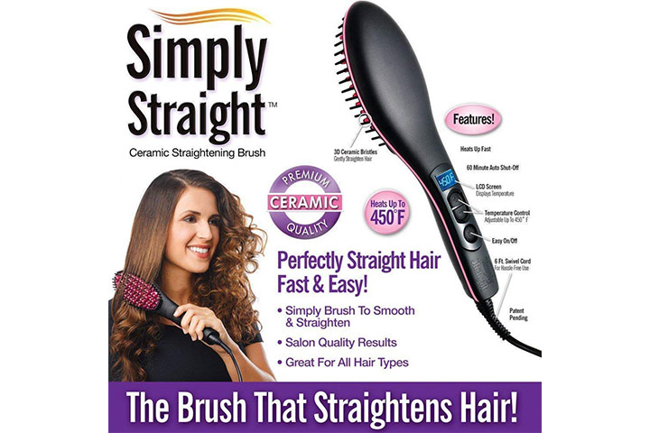 Shopzilla Simply Straight Women's 2 in 1 Ceramic Hair Straightener Brush