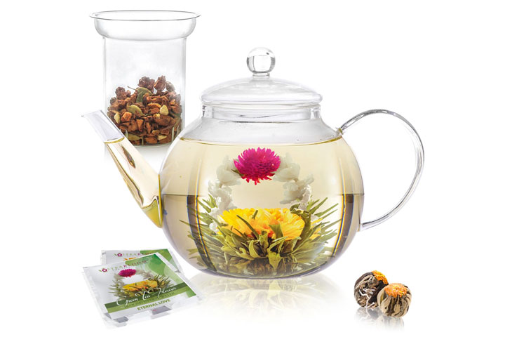 Teabloom庆祝玻璃茶壶和杯子ss Infuser