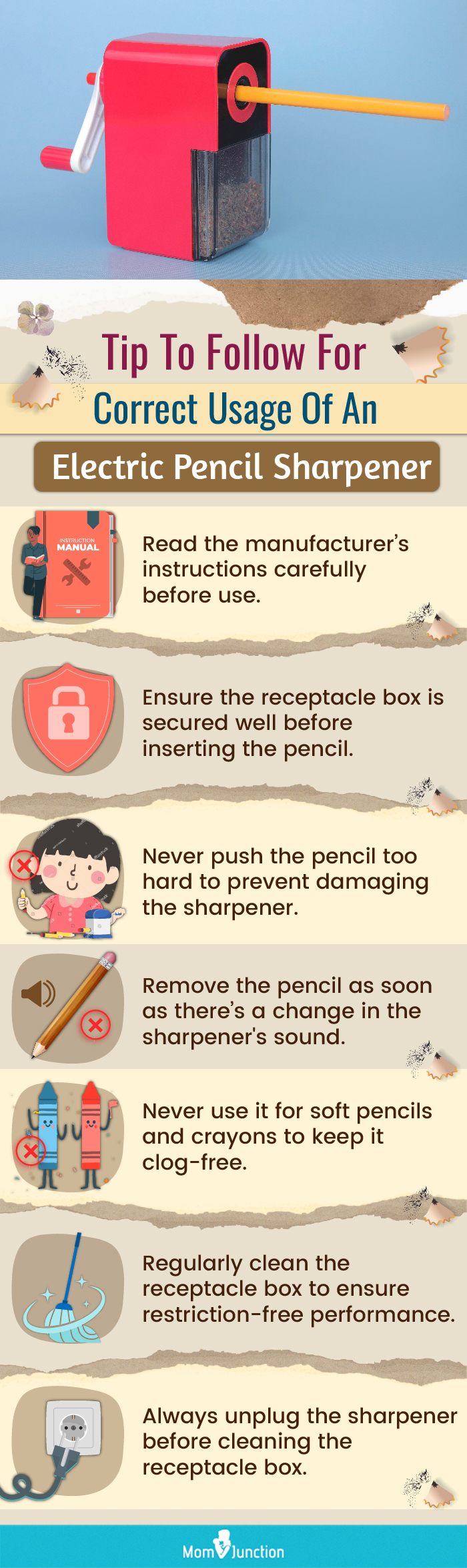 Tip To Follow For Correct Usage Of An Electric Pencil Sharpener (infographic)