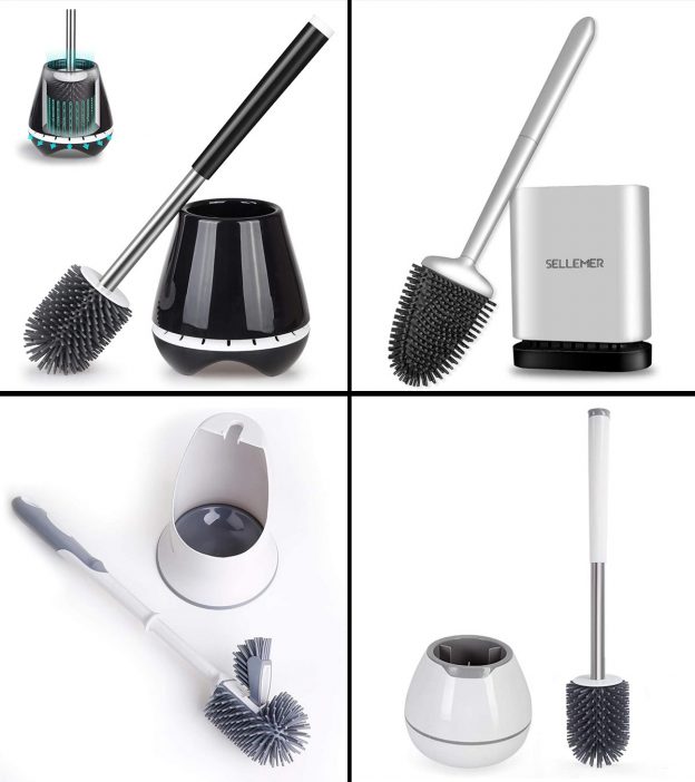Essential Bathroom Brush for Toilet Bowls Black Stylish Round Toilet Brush and Holder mDesign Toilet Brush Set 