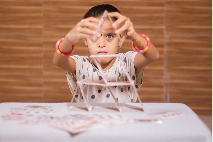 Card house making challenge for kids