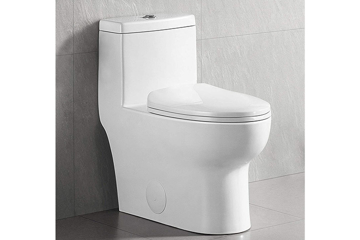 WinZo WZ5026 Elongated One Piece Toilet Modern High Efficiency Single Side Flush 1.28 GPF Standard Height CUPC WaterSense Ceramic Glossy White