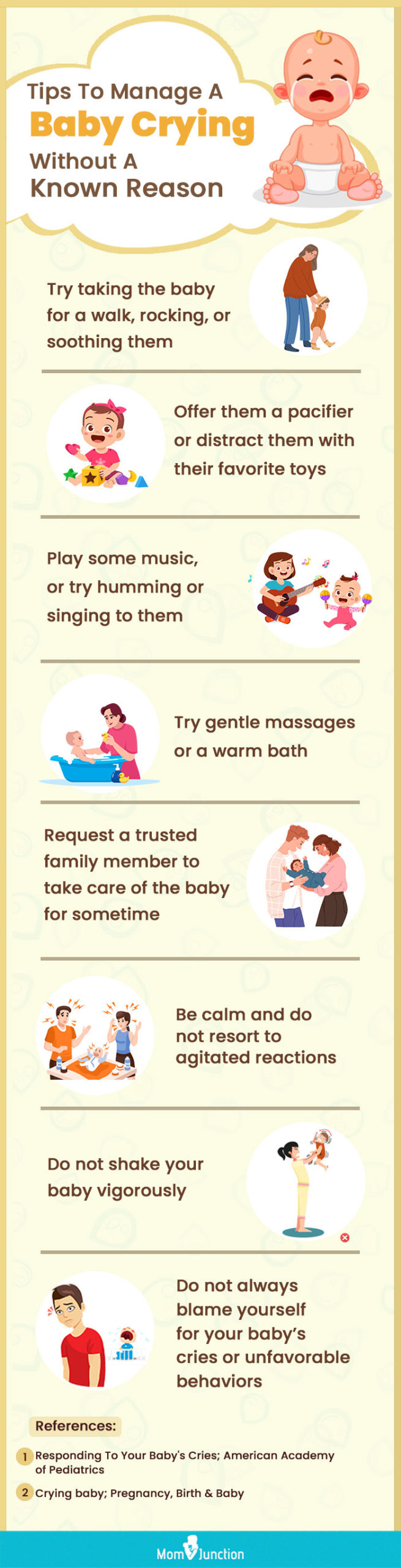 tips to manage a baby crying without a known reason (infographic)