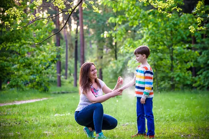 Apply insect repellent on your child before they step out