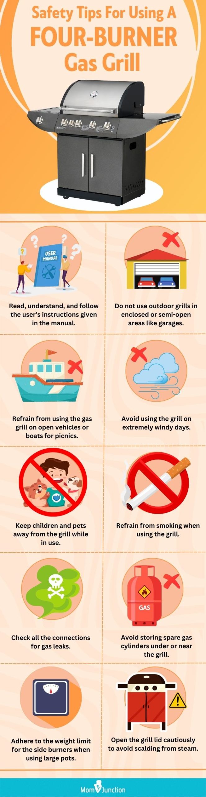 Safety Tips For Using A Four-Burner Gas Grill (infographic)
