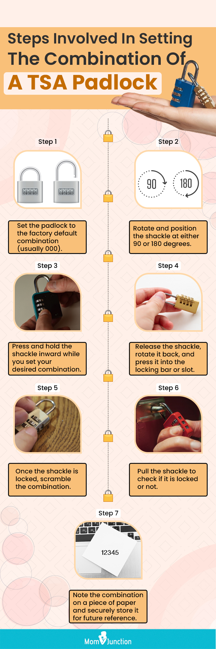 Steps Involved In Setting The Combination Of A TSA Padlock (infographic)