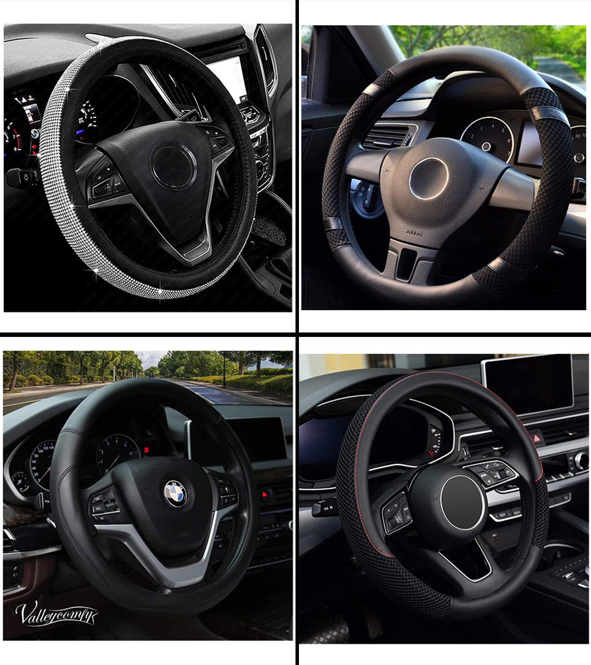 UKB4C Luxury Steering Wheel Cover Beige Black & Chrome 37-39cm Diameter Universal Fit Protection 