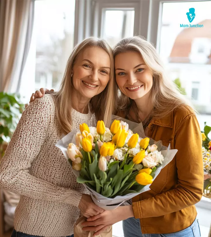 A girl saying thank you to her mother-in-law