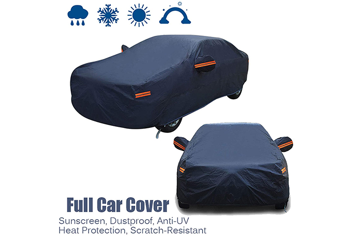Universal Size for Most Vehicles Rain Outdoor PEVA Protector Sheet Against Hot Weather Waterproof Sport Car Parking Cover Heat Protection Snow Dust and Scratches UV Coating Shield Medium. 