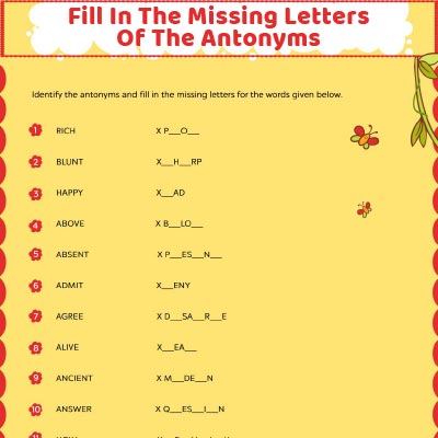 Fill In The Missing Letters Of The Antonyms