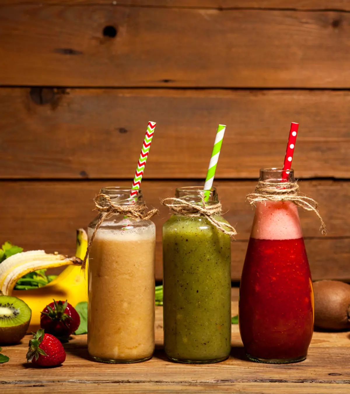 Different lactation smoothies on a glass jar