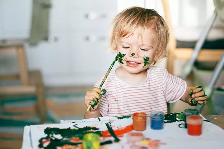 Sheet painting activity for 2 year olds