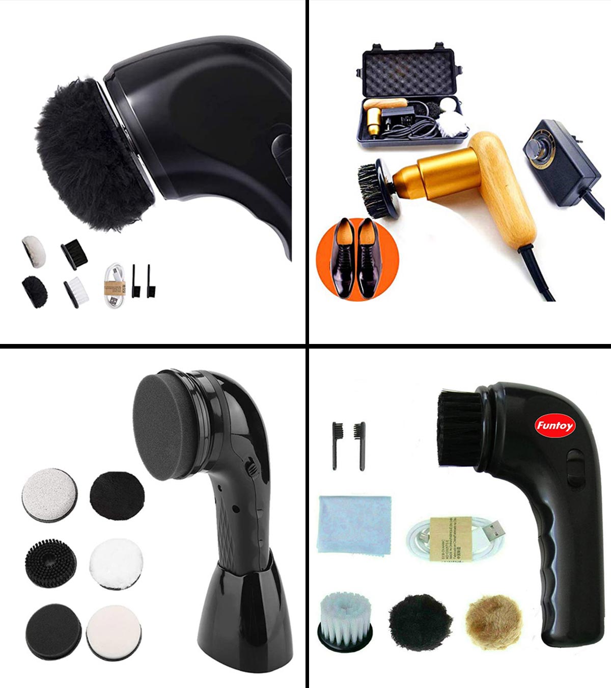 ZRB Electric Shoe Polisher with 4 Detachable Cleaning Brush Battery Powered Black 