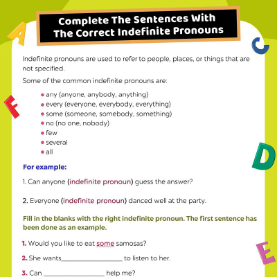 Complete The Sentence With Correct Indefinite Pronoun