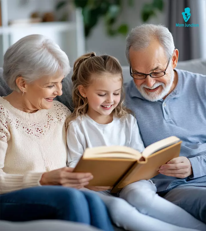 An older couple with their granddaughter