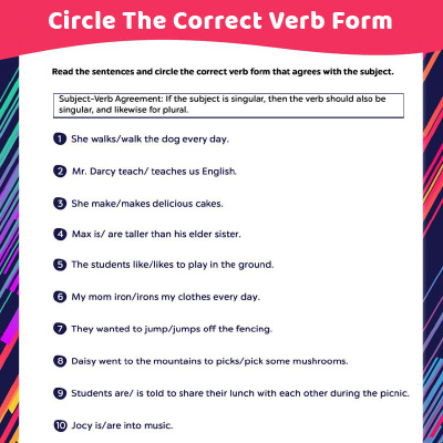 Circle The Correct Verb Form In The Sentence