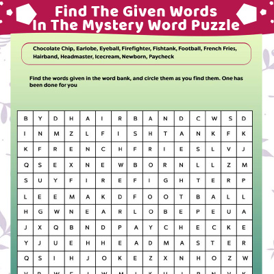Find The Compound Words From The Word Puzzle