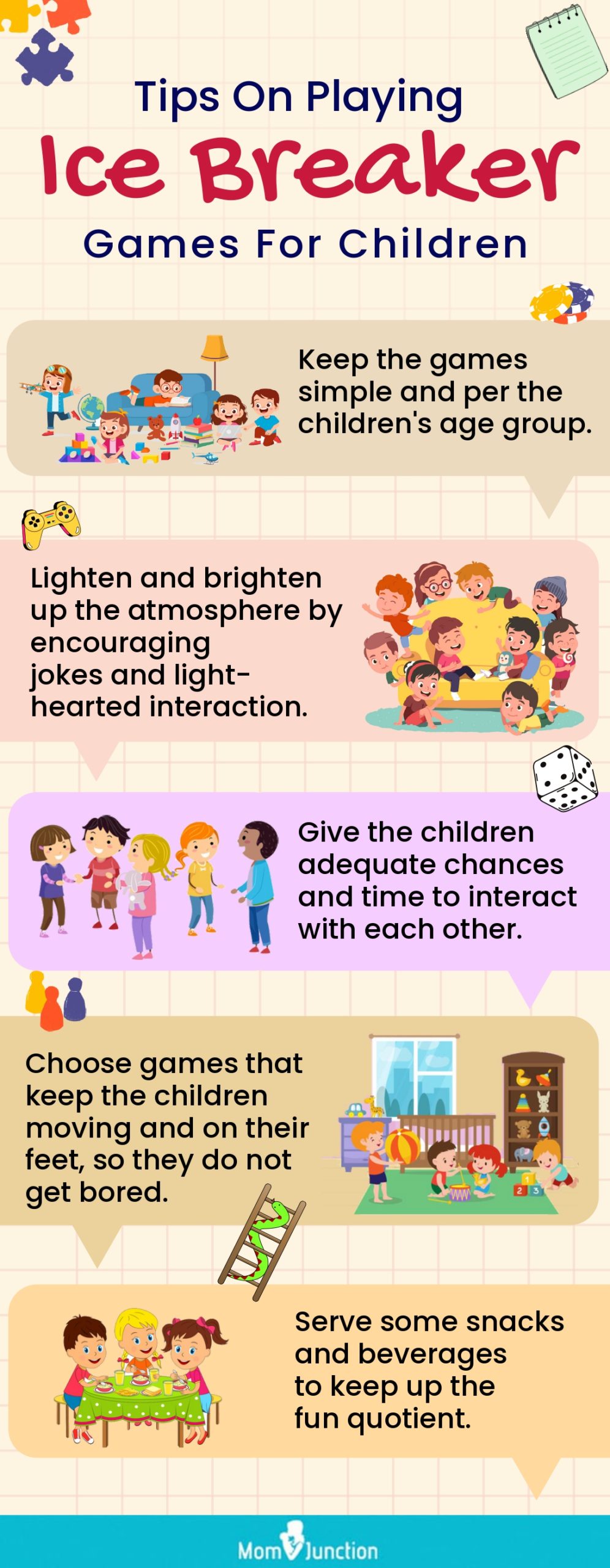 tips on playing ice breaker games for children (infographic)