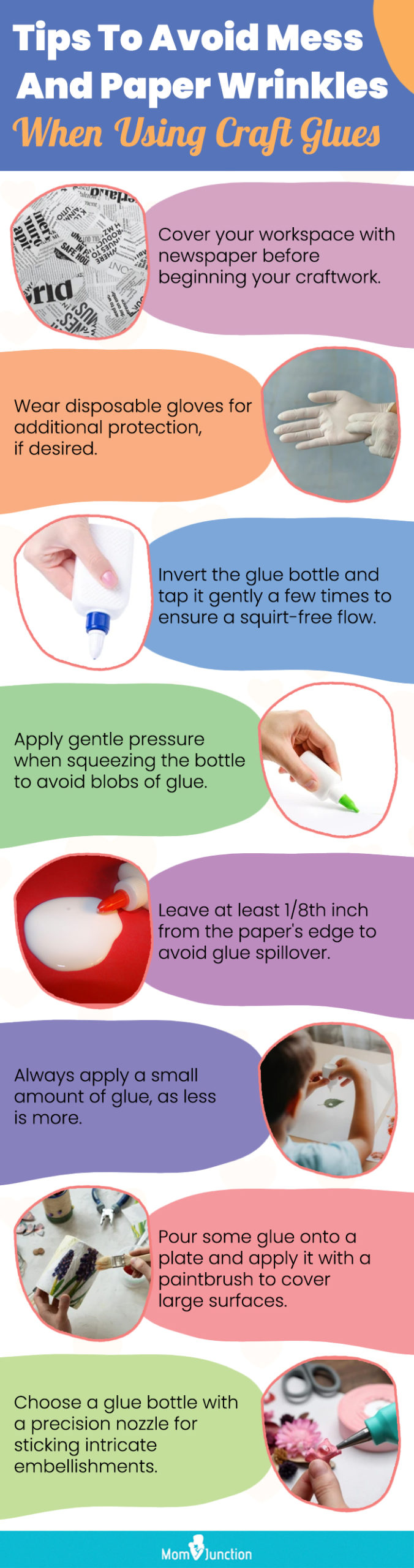 Tips To Avoid Mess And Paper Wrinkles When Using Craft Glues (infographic)