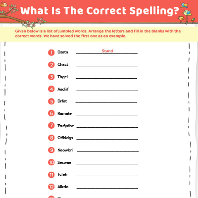Write The Correct Spelling From The Jumbled Words