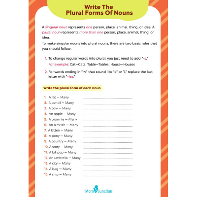 Write The Plural Form Of Each Noun