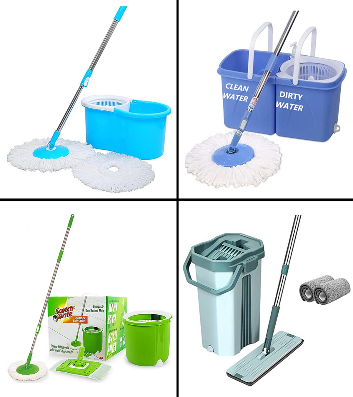 Green 360 Spin Mop with Bucket Floor Cleaning System Included EasyPress Handle with 2 Cotton Heads for Replacement 
