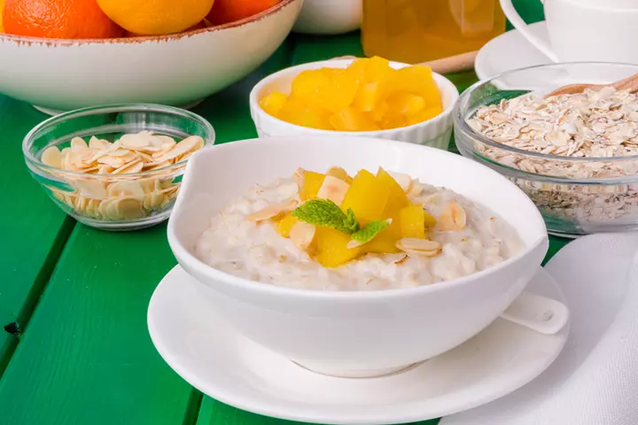 Tropical mango oatmeal for kids