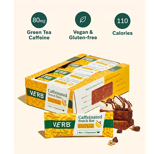 Verb Caffeinated Energy Bar - Chocolate Chip Banana Bread Caffeinated Protein Bars