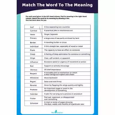 Match The Words To Its Meaning And Add It Your Vocabulary List image