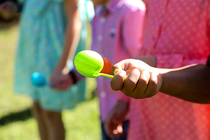 Spoon and egg race, social distancing games for kids