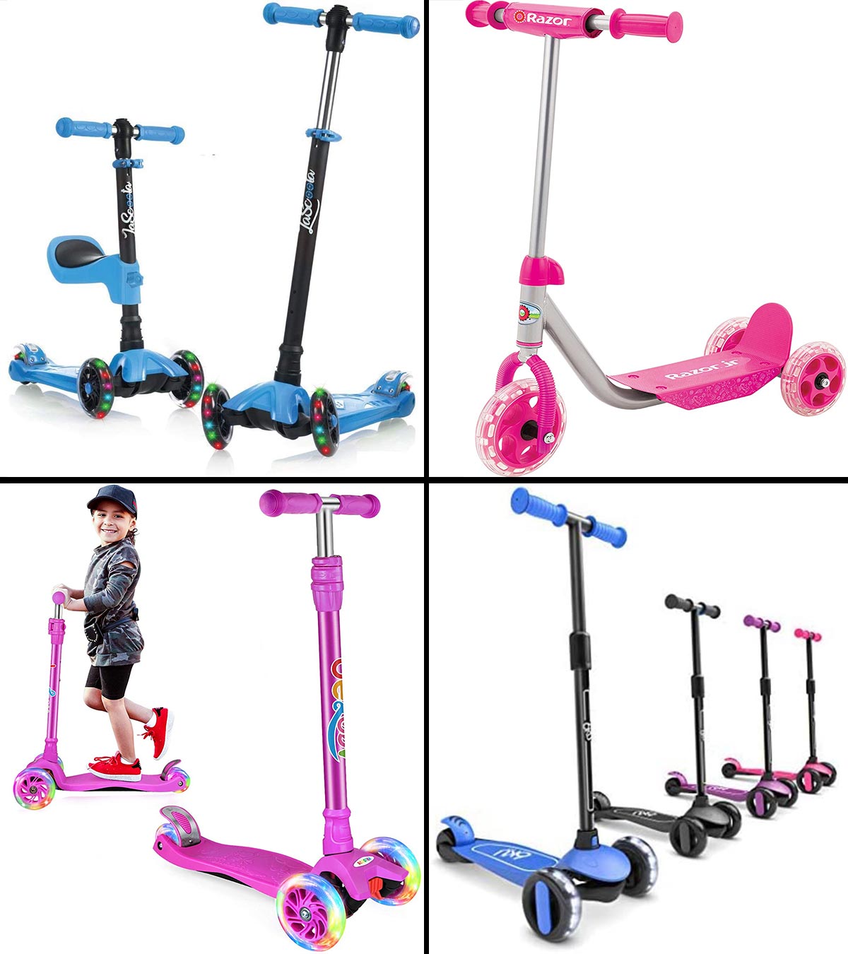 KGK Scooters,3 Wheel Scooters for Kids Kick Scooter for Toddlers Girls & Boys 3-13 Years Old LED Light Wheels with 4 Adjustable Height 