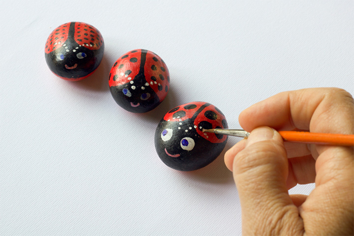 Colorful ladybug designs and rock painting ideas for kids