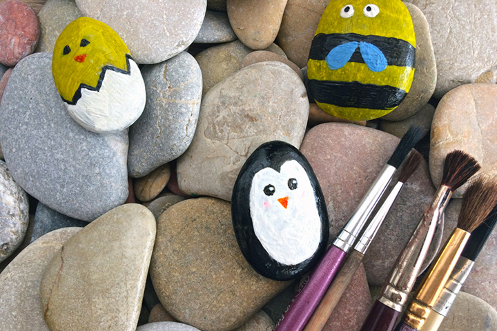 Animal face designs and rock painting ideas for kids