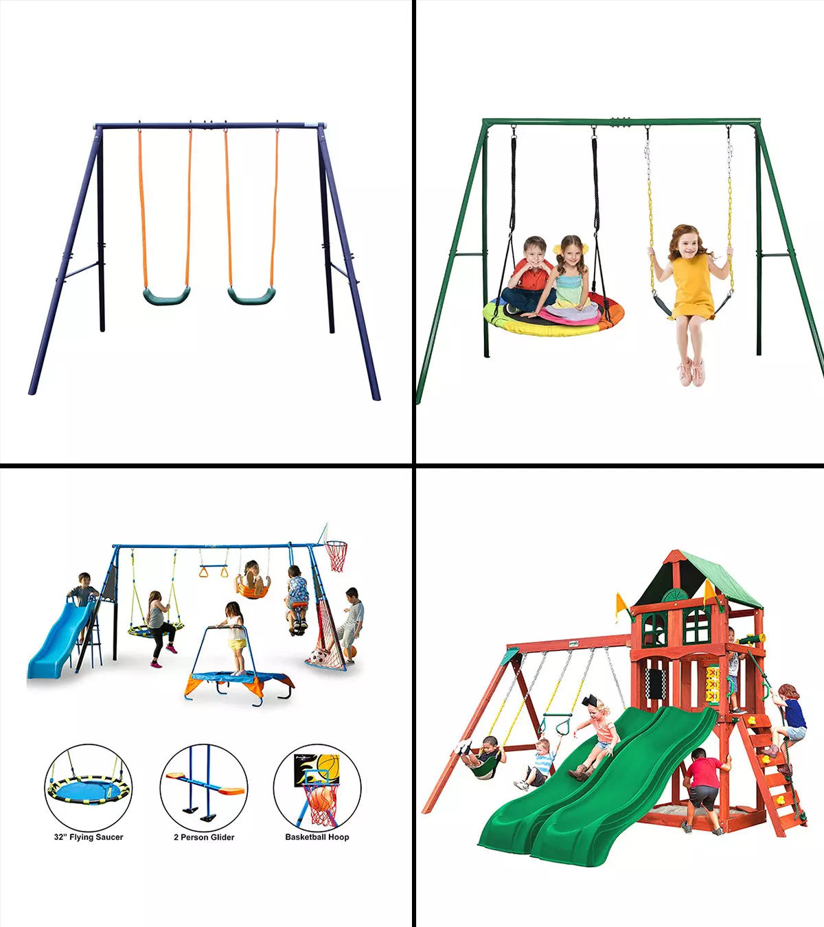 Bring some outdoor fun and adventure home with these awesome swing sets.