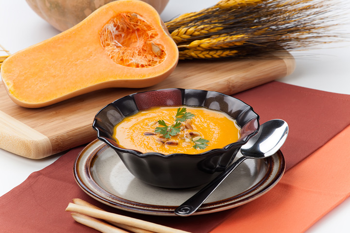 Butternut squash soup, food ideas for your four-month baby