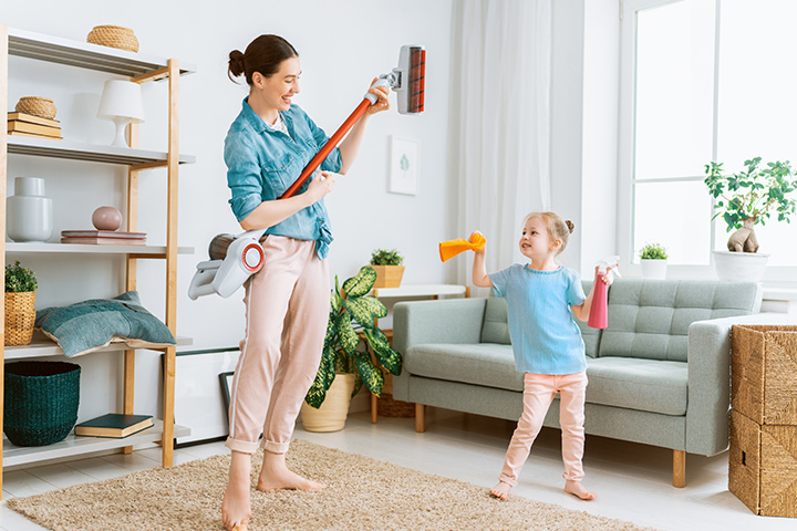 Play music for cleaning with kids