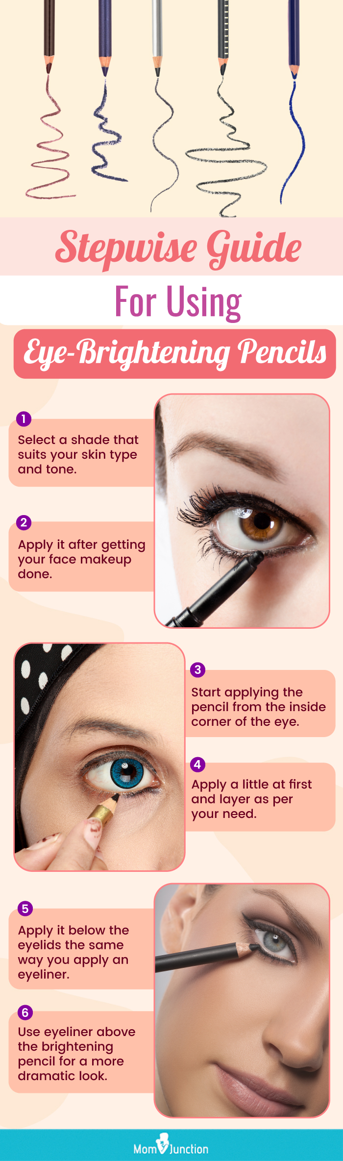 Stepwise Guide For The Application Of Eye Brightening Pencils (infographic)