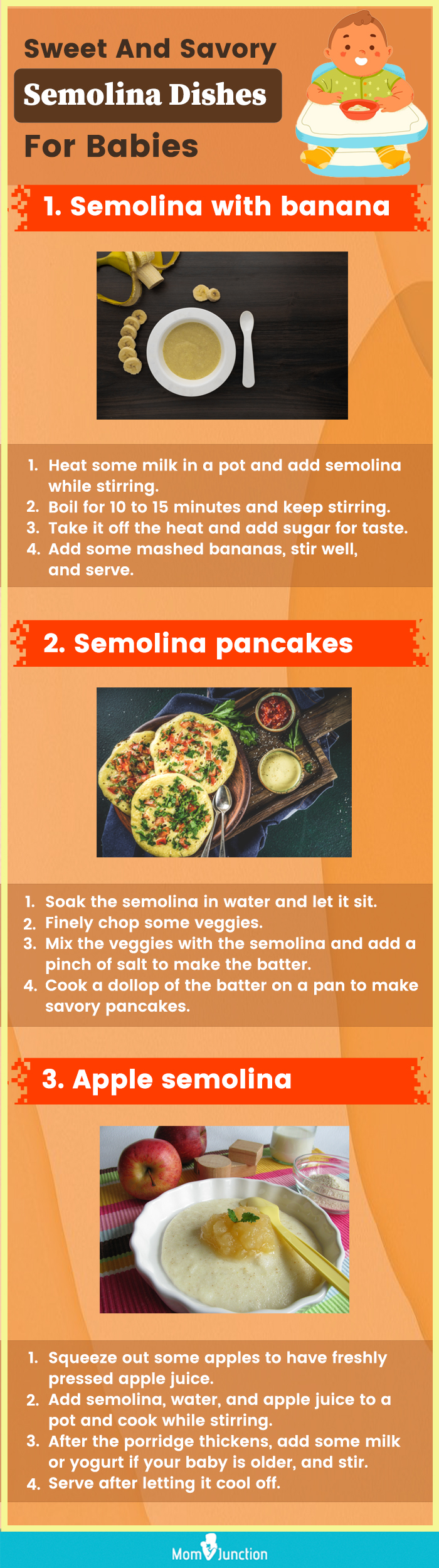 sweet and savory semolina dishes for babies (infographic)