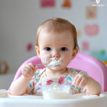 Baby Eating Bowl Of Yogurt