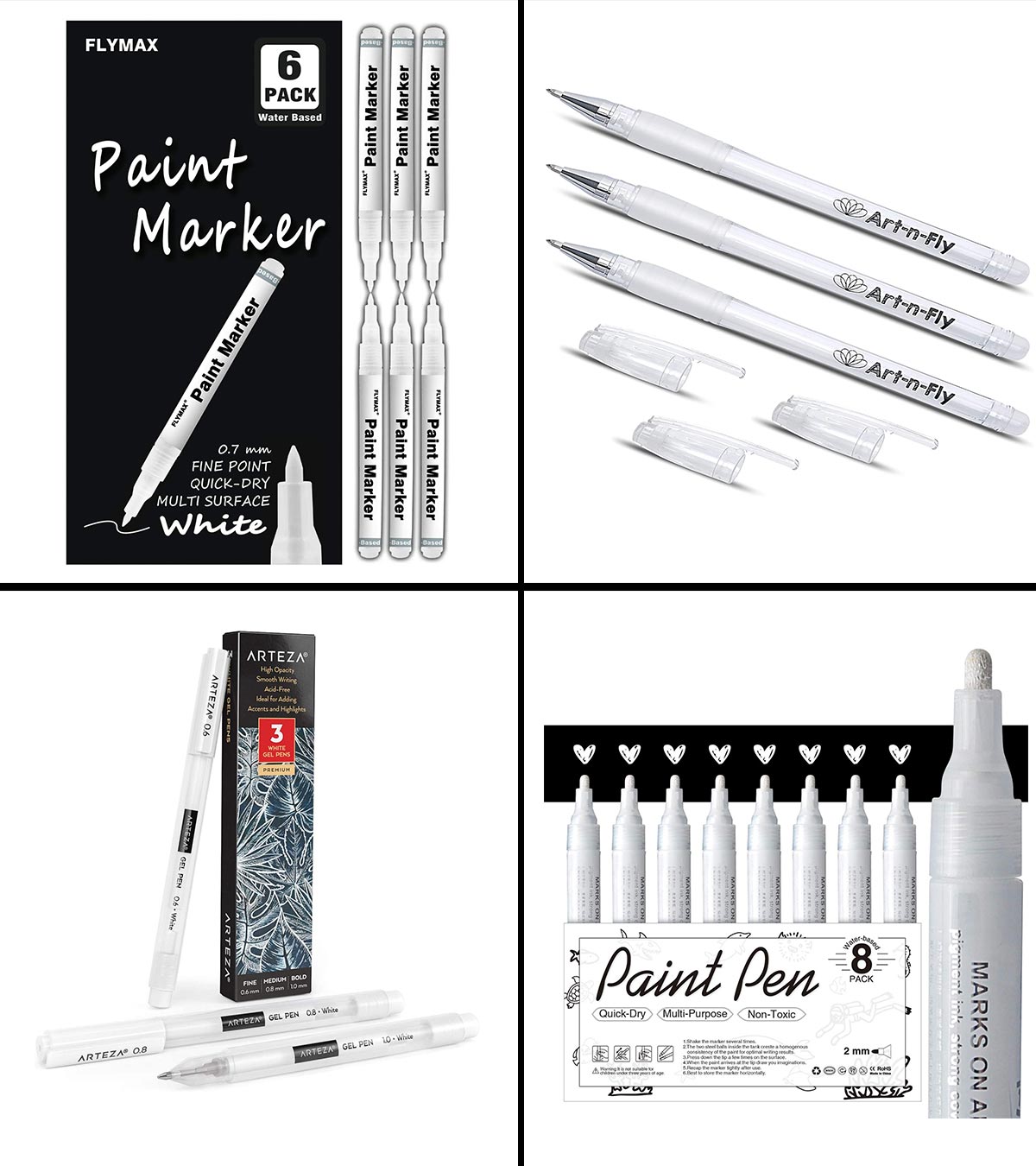 White Ink Pen Highlight Sketching Pens Silver 0.6 mm White Gel Pen for Artists Dark Papers Drawing Highlight Art Design Supplies 6, 2 White 2 Silver 2 Gold Fine Tip Gold 